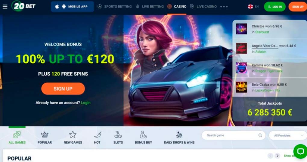 20Bet Casino screen